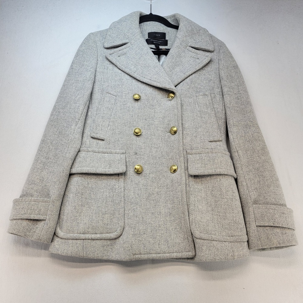 J.Crew Pea Coat Women 4T Gray Wool Stadium Cloth Nello Gori Gold Button Jacket